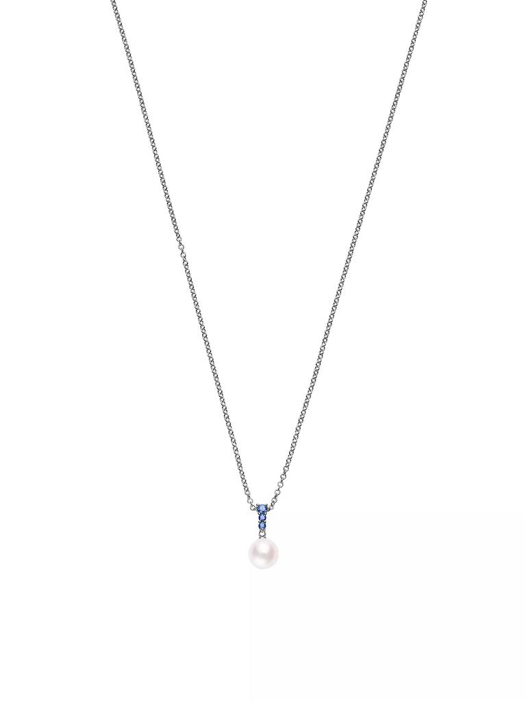 Mikimoto Morning Dew 8MM White Cultured Akoya Pearl, Sapphire & 18K White Gold Pendant Necklace