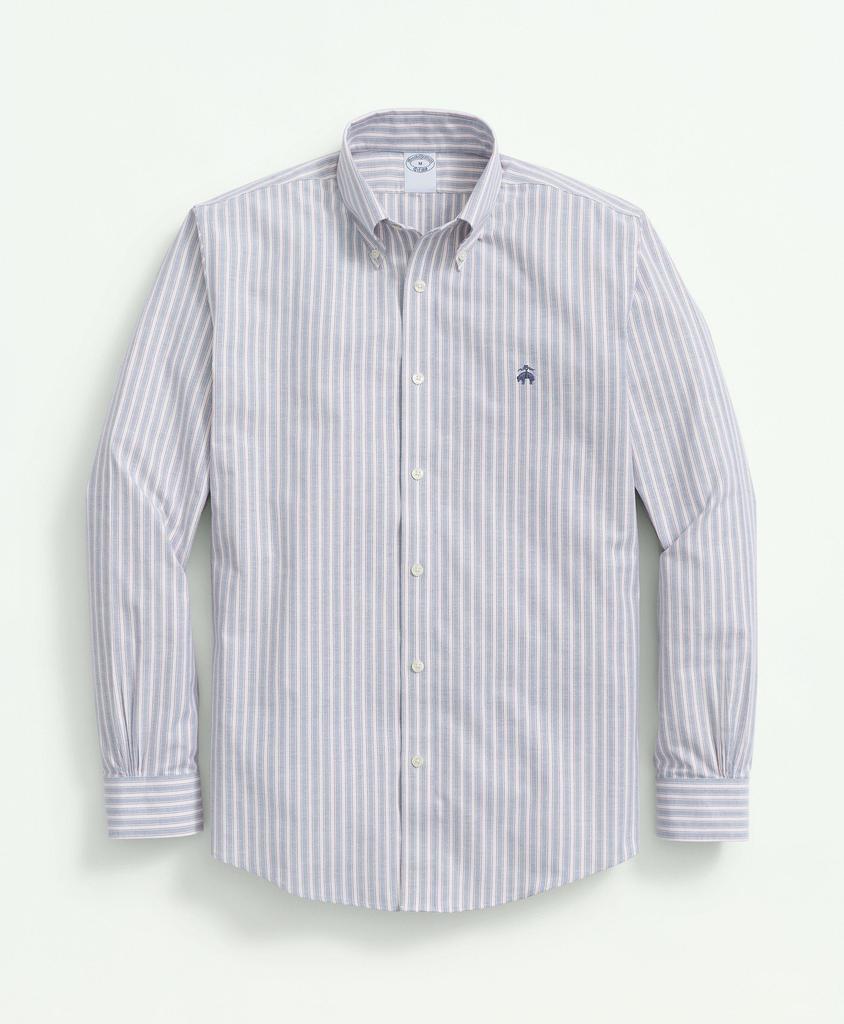 Brooks Brothers Stretch  Cotton Non-Iron Oxford Polo Button-Down Collar, Outline Striped Shirt