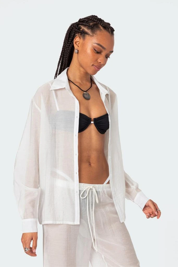 Edikted Breezy Oversized Sheer Button Shirt 4