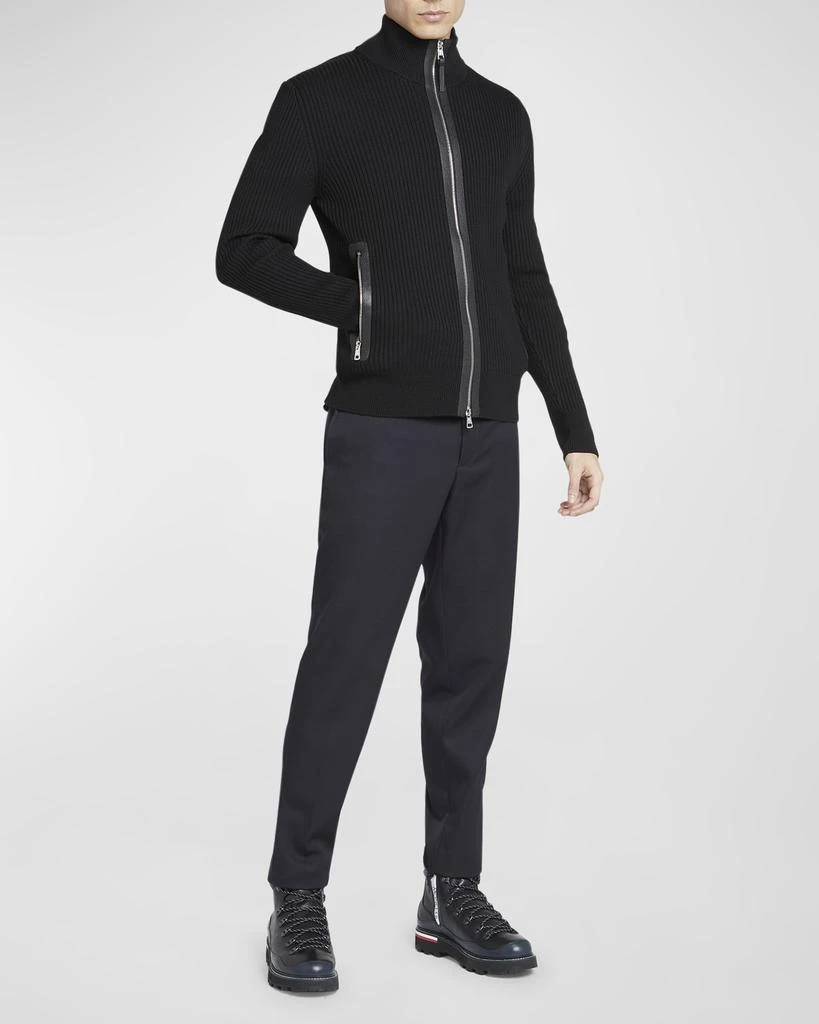 Moncler Men's Ribbed Cardigan with Leather Trim 2