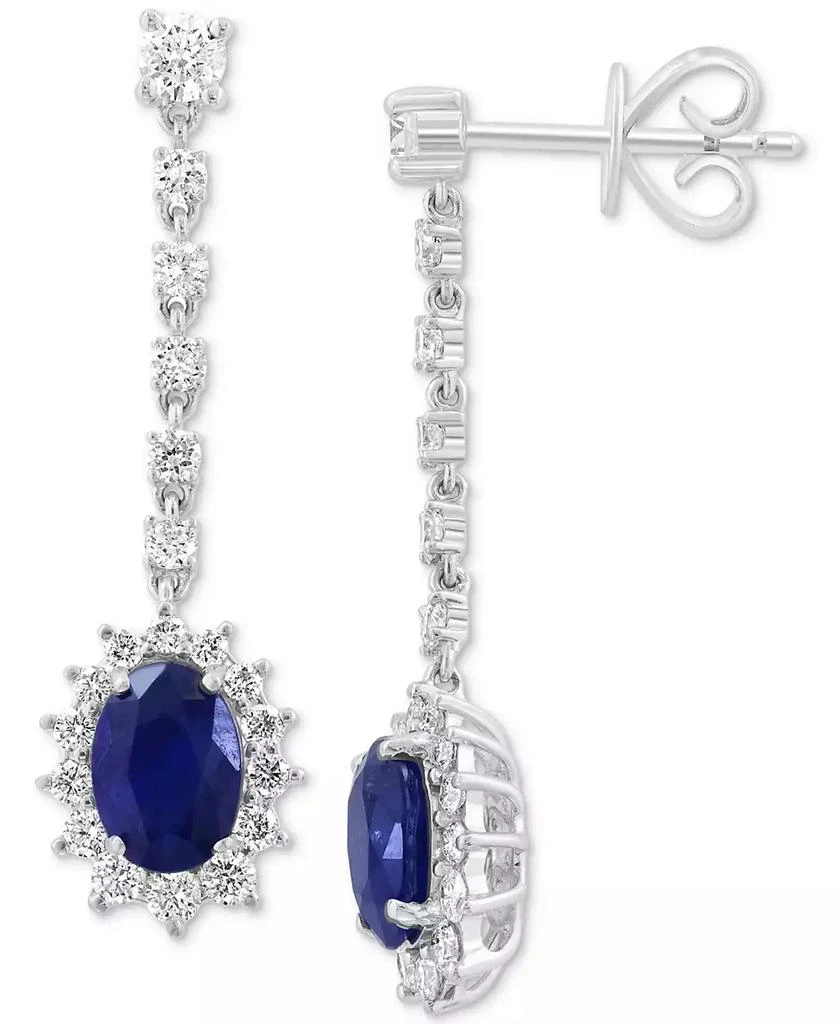 Effy EFFY® Sapphire (1-7/8 ct. t.w.) 
Diamond (3/4 ct. t.w.) Halo Drop Earrings in 14k White Gold