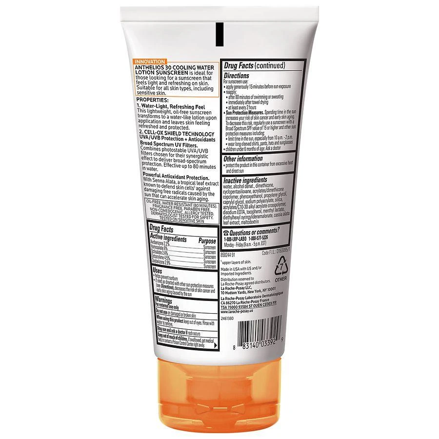 La Roche Posay Cooling Water Lotion Face and Body Sunscreen SPF 30 with Cell Ox Shield 2