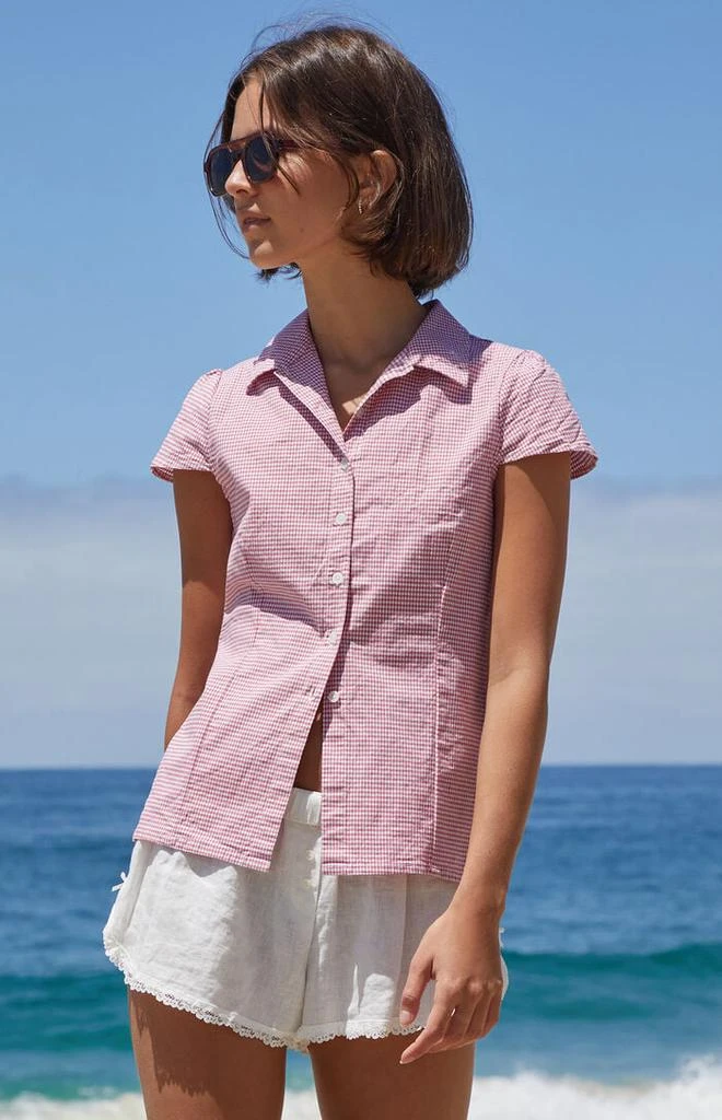 John Galt Red Gingham Rue Collared Top 1