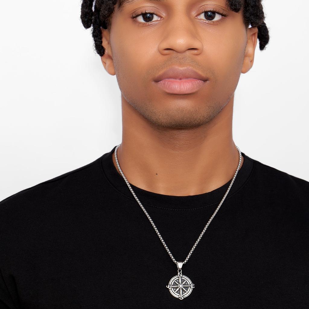 ADORNIA Tarnish Resistant Silver Plated Compass Chain Necklace