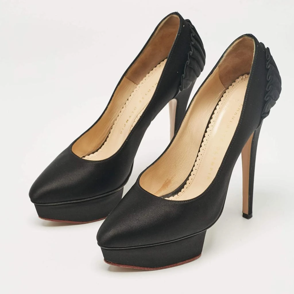 Charlotte Olympia Charlotte Olympia Black Satin Paloma Platform Pumps Size 37.5 2
