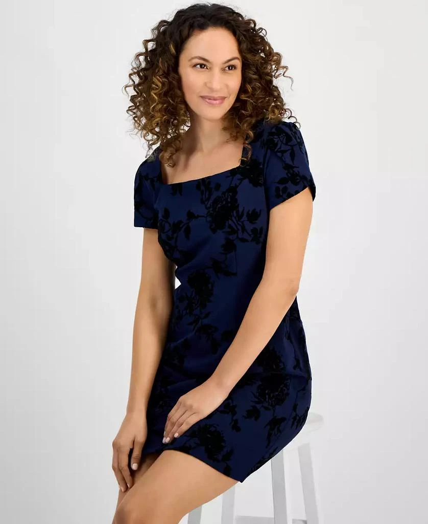 Connected Petite Square-Neck Flocked Sheath Dress 3