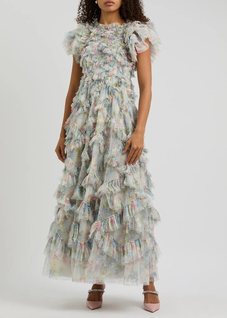 Needle & Thread Hydrangea Genevieve floral-print ruffle tulle gown 2