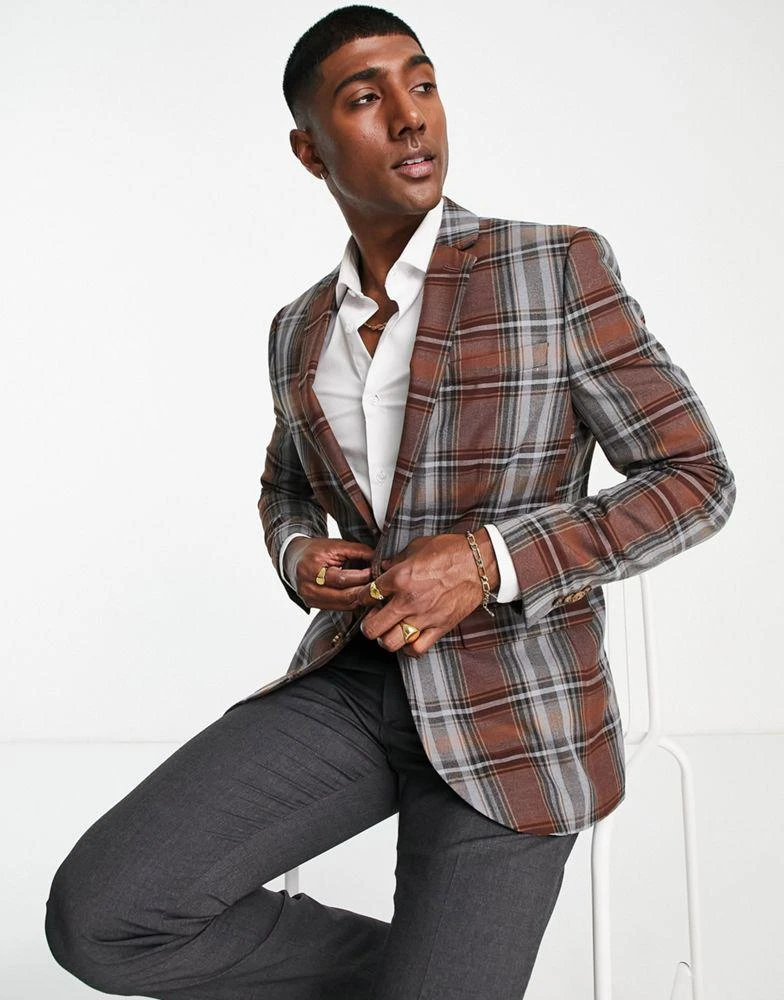 Topman Topman suit jacket in grey check 1