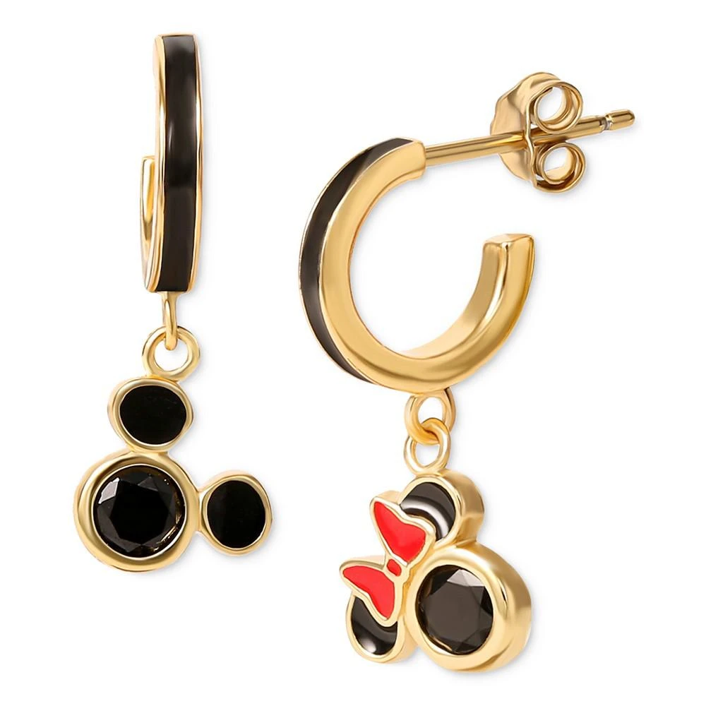Disney Cubic Zirconia & Enamel Mickey & Minnie Mouse Dangle Mismatch Hoop Earrings in 18k Gold-Plated Sterling Silver 3