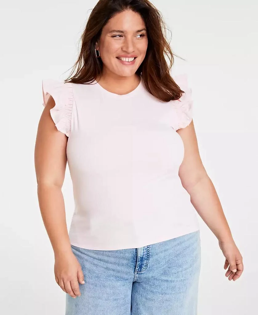 On 34th Trendy Plus Size Crewneck Flutter-Sleeve Top, Created for Macy's 1