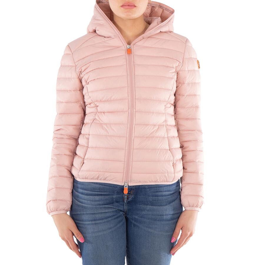 Save The Duck Ladies Pink Daisy Animal Free Hooded Puffer Jacket