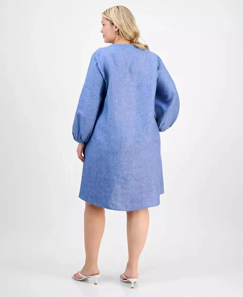 Shop Plus Size Linen Pleated Blouson-Sleeve Shift Dress, Exclusively at  Macy's on Sale at BeyondStyle  Get 50% Off Plus Size Linen Pleated  Blouson-Sleeve Shift Dress, Exclusively at Macy's with Limited-Time Flash