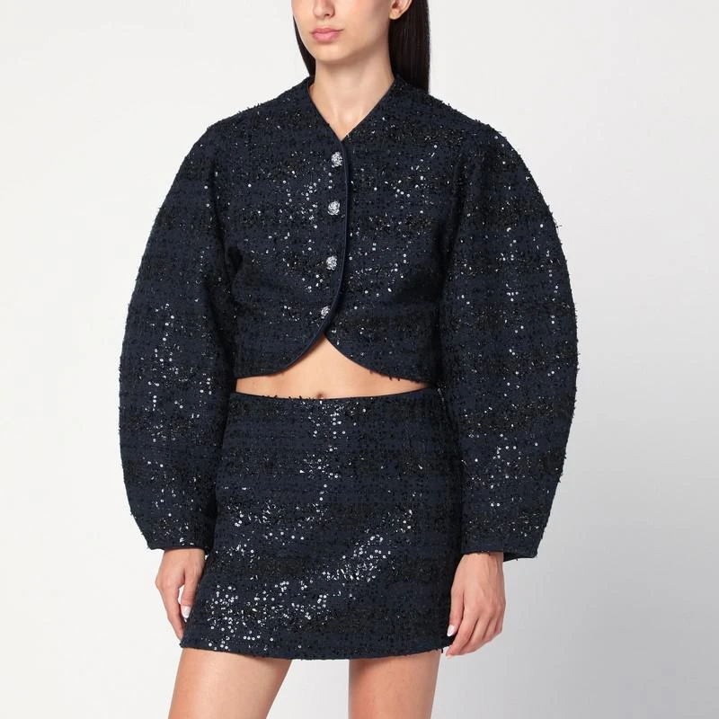 ROTATE Birger Christensen Navy blue Bouclé jacket with sequins 1