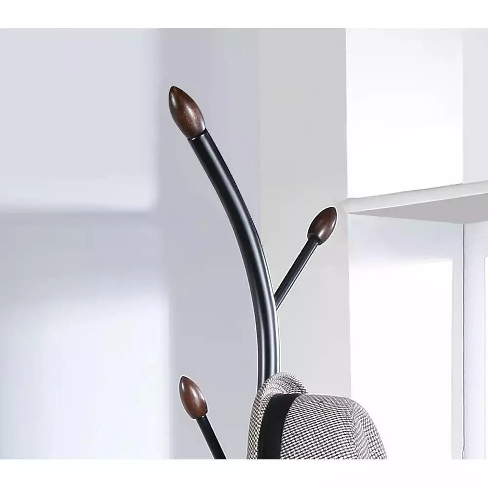 Streamdale Furniture Arles Metal Black and Walnut Standing Coat Rack 7