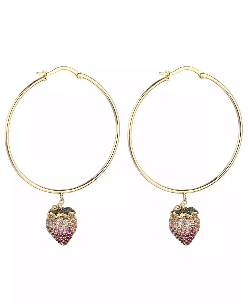 Noir Pink Cubic Zirconia Strawberry Stone Extra Large Hoop Earrings