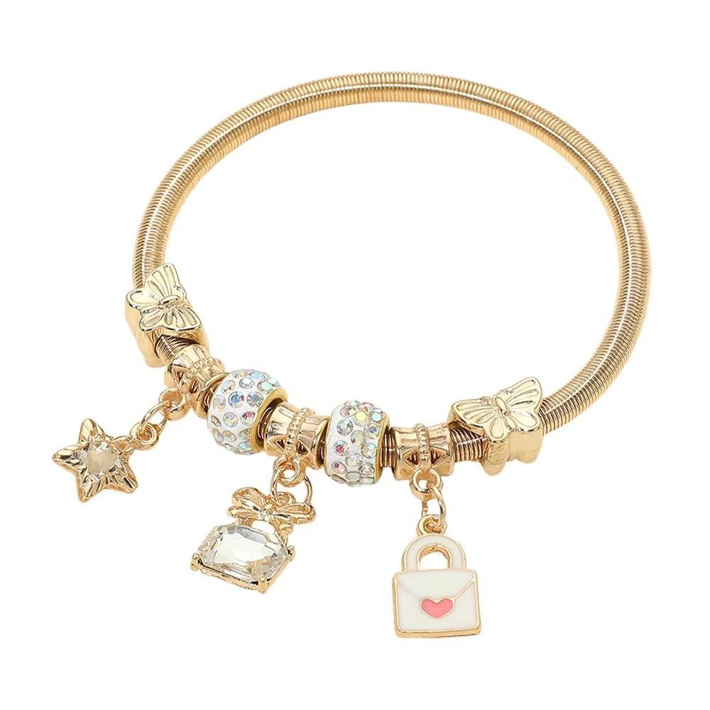 FASHNZFAB 12PCS - Star Bow Loveletter Butterfly Charm Beaded Stretch Bracelets 5