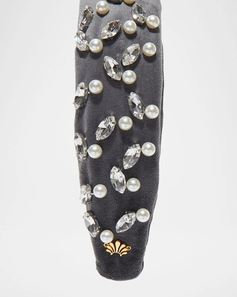 Lele Sadoughi - Gray Velvet Knotted Headband Lele Sadoughi Slim Knotted Crystal-embellished Velvet  main image 3