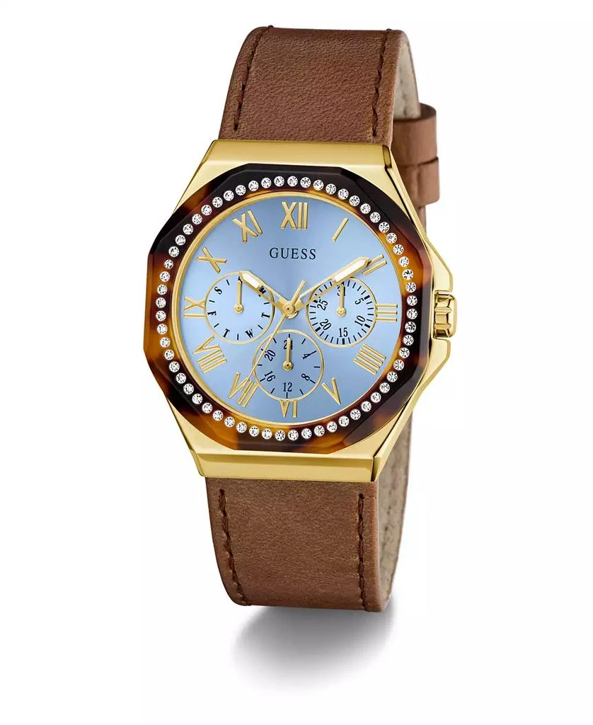 GUESS Women's Gold-Tone Brown Leather Multi-Function Watch, 36mm 5