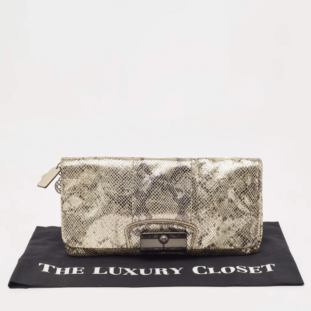 Coach Coach Metallic Silver/Black Python Embossed Leather Flap Clutch 11