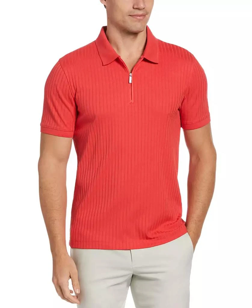 Perry Ellis Men's Slim Fit Quarter-Zip Short Sleeve Textured Polo Shirt 1