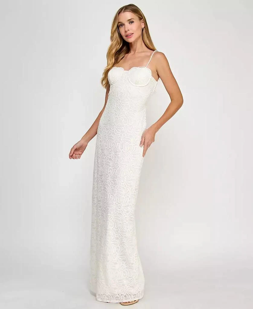 SENI & CADE Juniors' Back-Slit Lace Gown 3