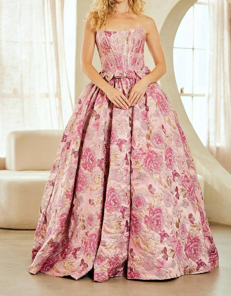 Amelia Couture Amelia Couture - Strapless Flower Bow Detail Prom Gown