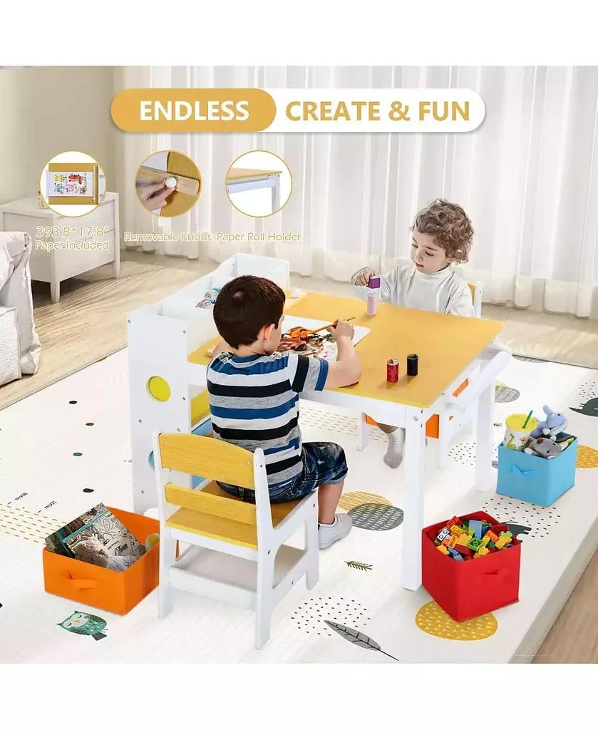Kinder King 3-in-1 Kids Table and 2 Chairs Set with Storage, Removable Top and Chalkboard for Art, Crafts, and Reading 4