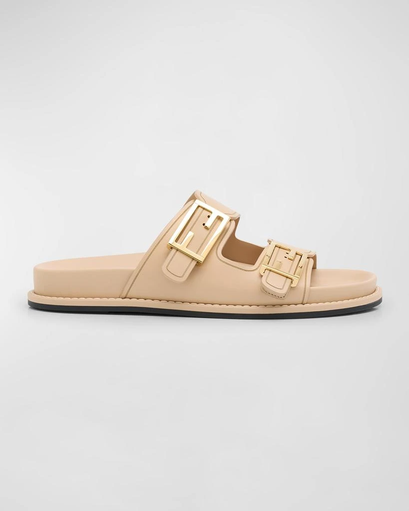 Fendi F Buckle Leather Slide Sandals 1