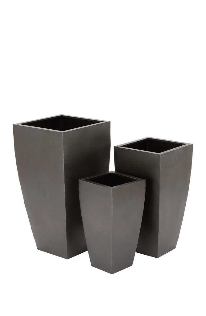 WILLOW ROW Dark Gray Metal Contemporary Planter with Tapered Base and Polished Exterior - Set of 3