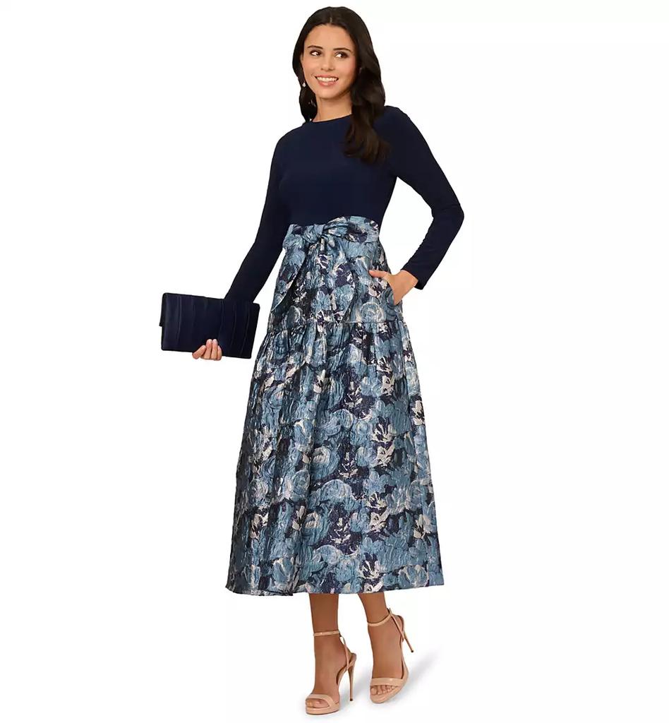 Adrianna Papell Women's Long-Sleeve Jacquard Ball Gown