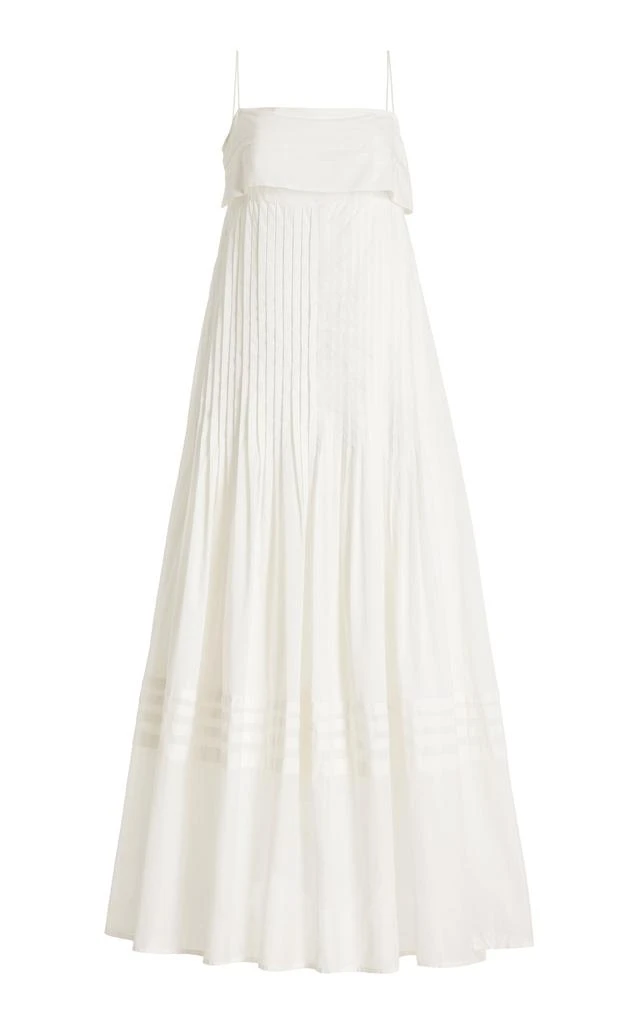 Staud STAUD - Kristina Pleated Cotton Maxi Dress - Ivory - US 10 - Moda Operandi 1
