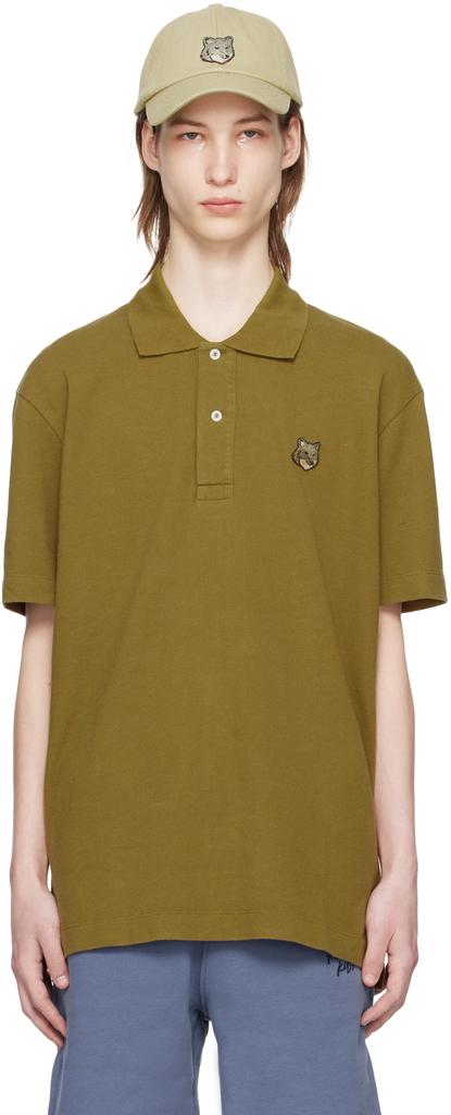 Maison Kitsuné Khaki Bold Fox Head Polo