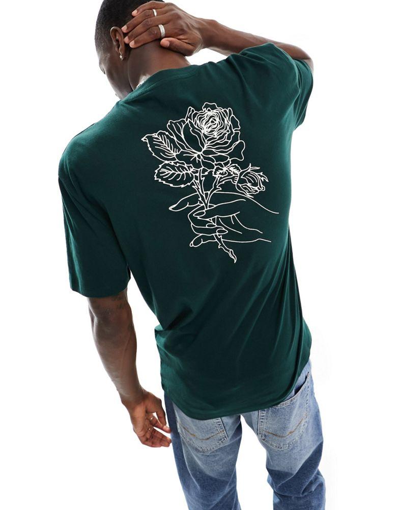 ASOS DESIGN ASOS DESIGN relaxed t-shirt in dark green with rose line drawing print