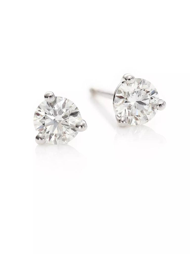 Hearts On Fire Diamond & 18K White Gold Three-Prong Stud Earrings