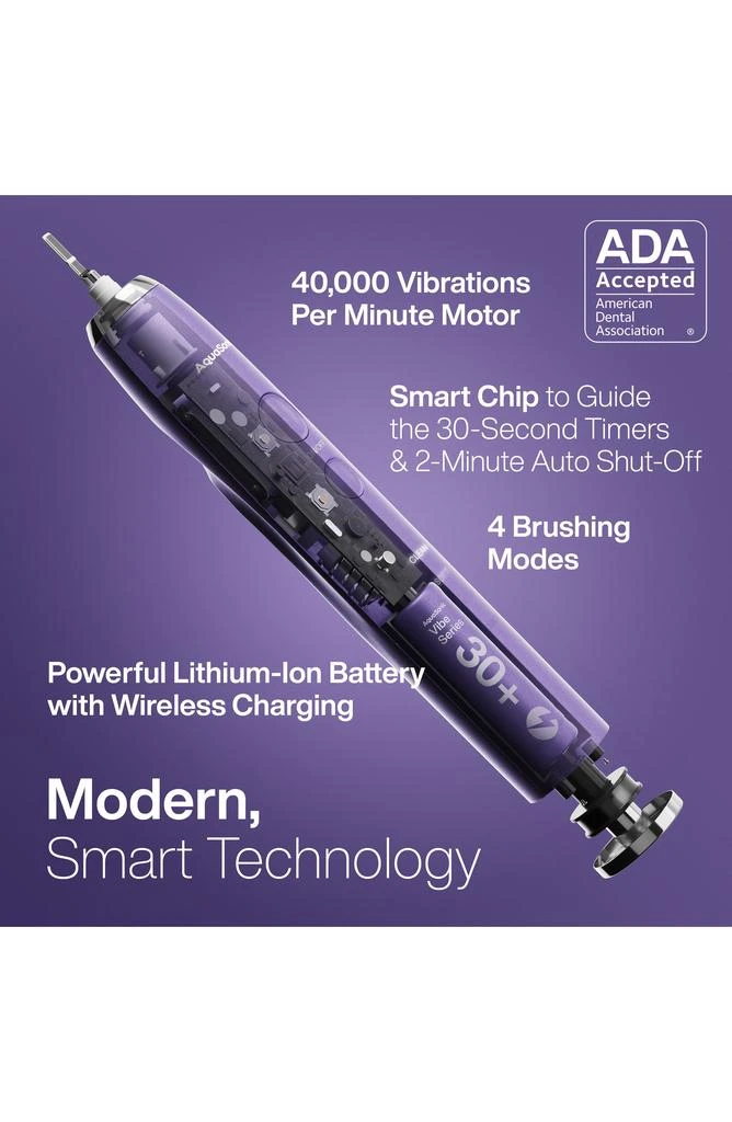 AquaSonic VIBE Series Satin Violet UltraSonic Whitening Toothbrush wiht 8 DuPont Brush Heads & Travel Case 2