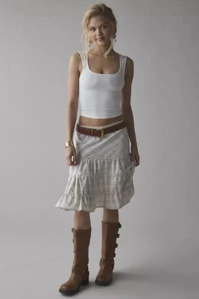 Urban Renewal ReMADE By UO Remnants Tiered Plaid Knee-Length Skirt 1