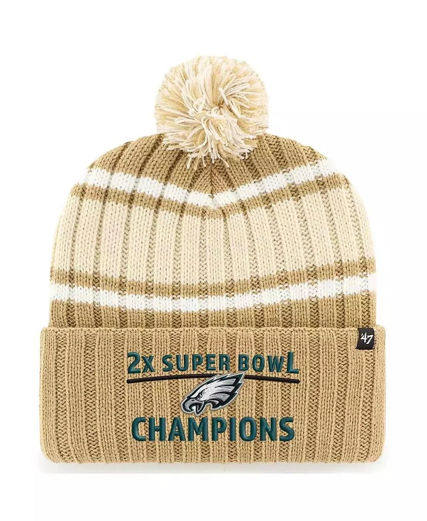 47 Brand Men's Khaki Philadelphia Eagles Two-Time Super Bowl Champions Plateau Cuffed with Pom Knit Hat 1