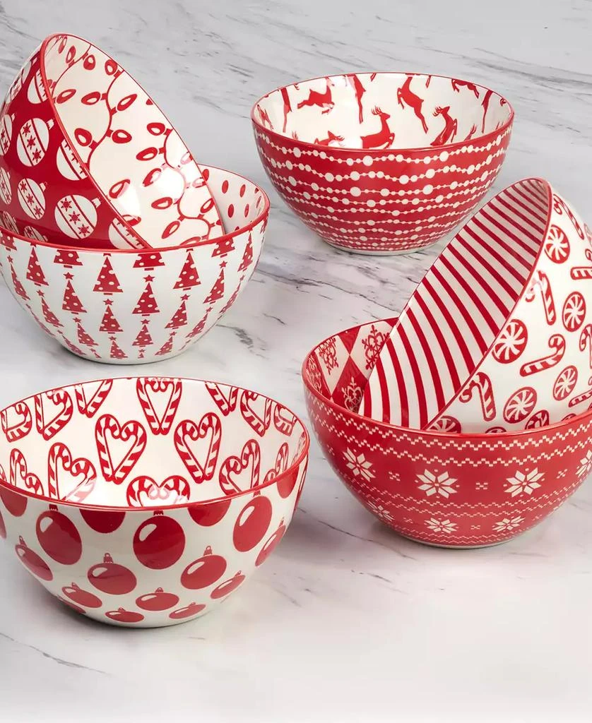 Certified International Peppermint Candy 30 oz All Purpose Bowls Set of 6, Service for 6 8