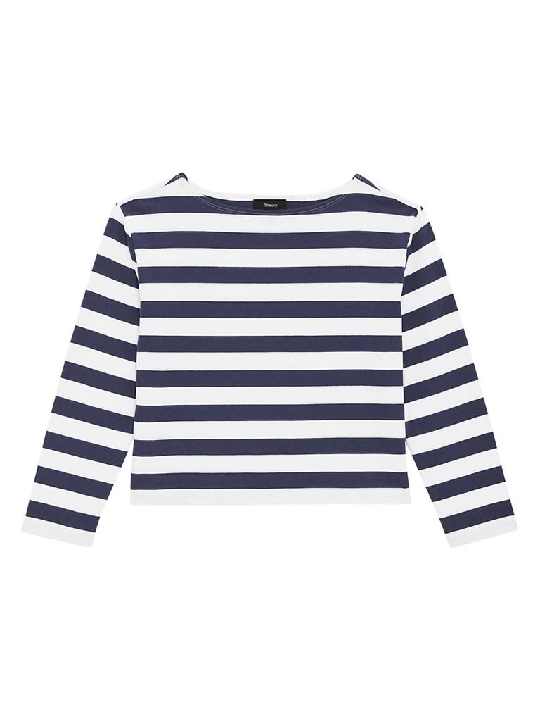 Theory Clinton Striped Cotton Boatneck Shirt 1