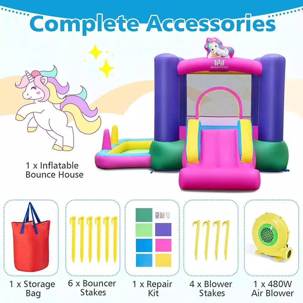 Costway Inflatable Bounce House Kids 6-in-1 Jumping Castle with Slide Ball Pit with 480W Blower 9