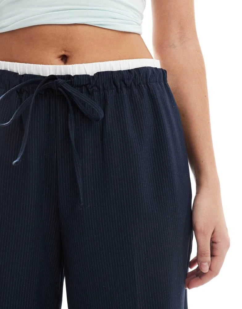 ONLY ONLY contrast waistband loose fit tailored trousers in navy pinstripe 3