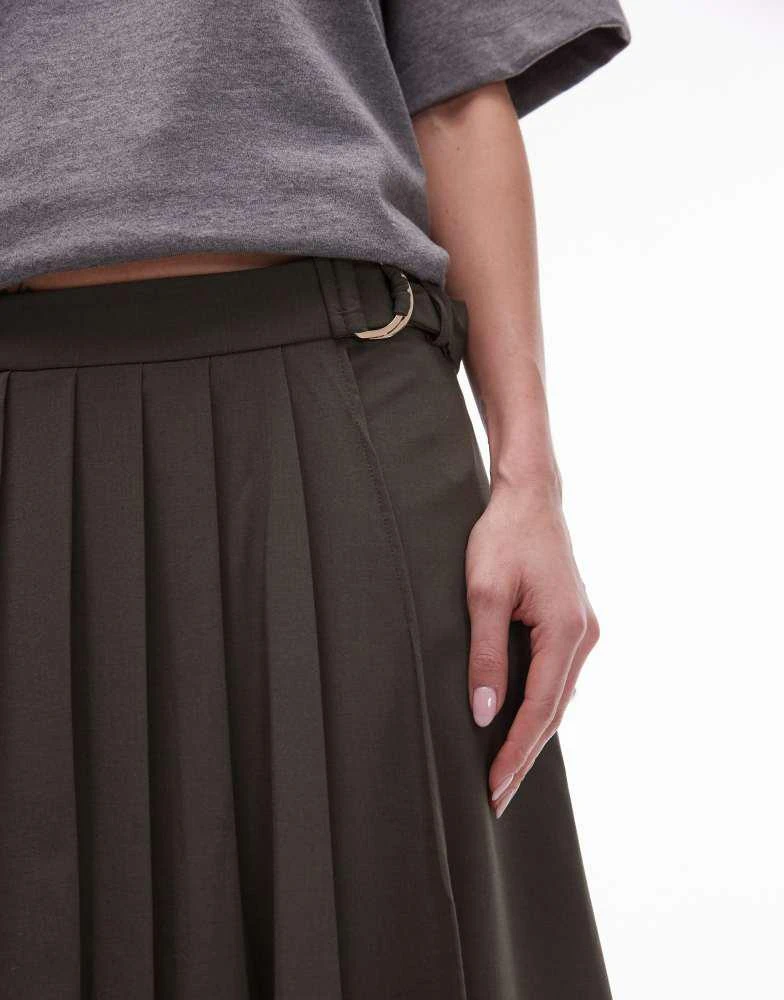Mango Mango split side pleated midi skirt in khaki 2