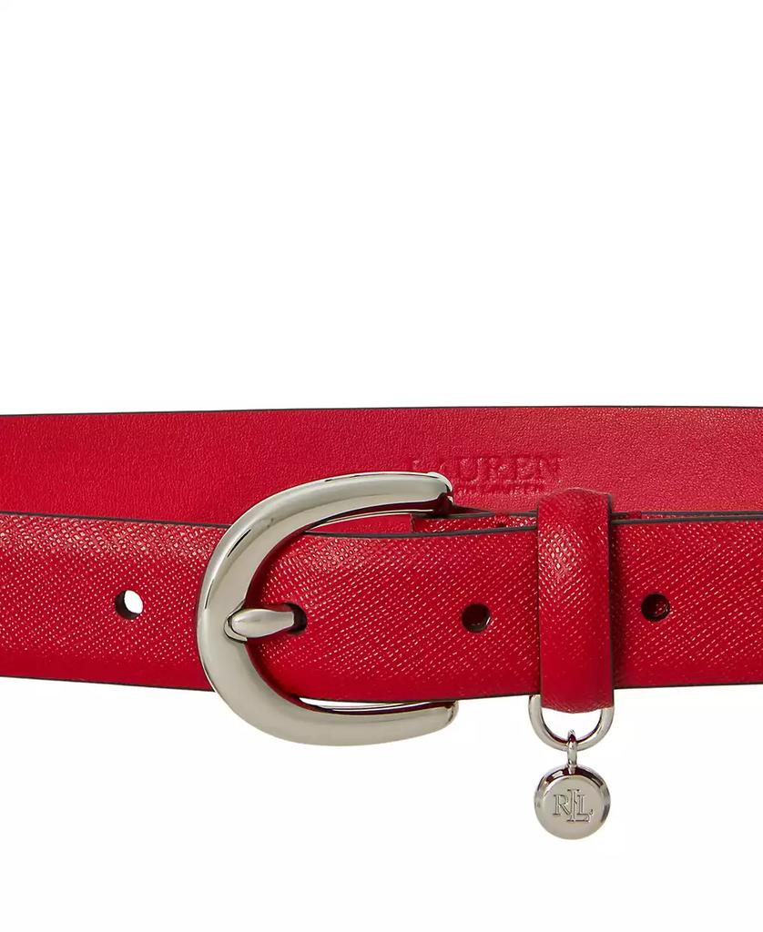 Ralph Lauren Logo Charm Crosshatch Leather Belt