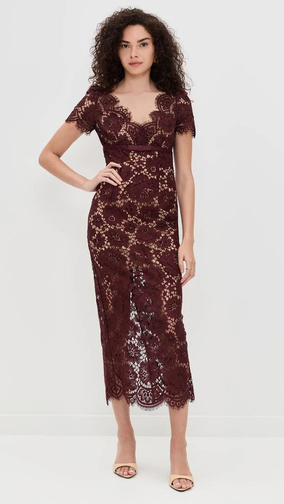 Self Portrait Burgundy Floral Lace Midi Dress 6