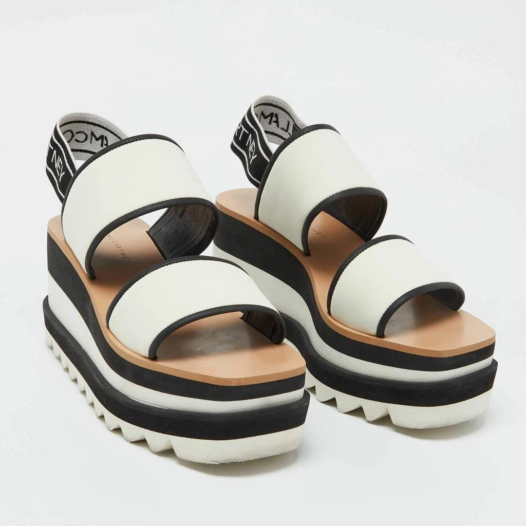 Stella McCartney Stella McCartney White/Black Fabric Elyse Platform Wedge Sandals Size 37 4