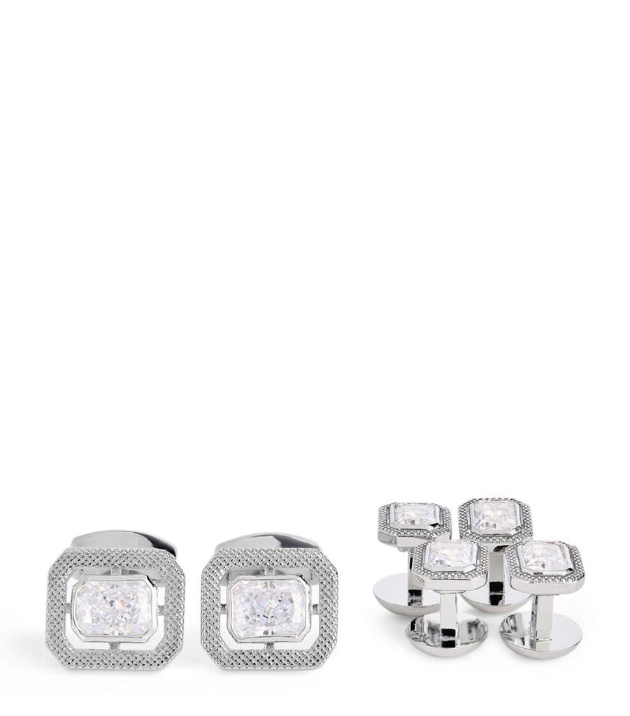 Tateossian Rhodium-Plated Halo Cufflink and Studs Set