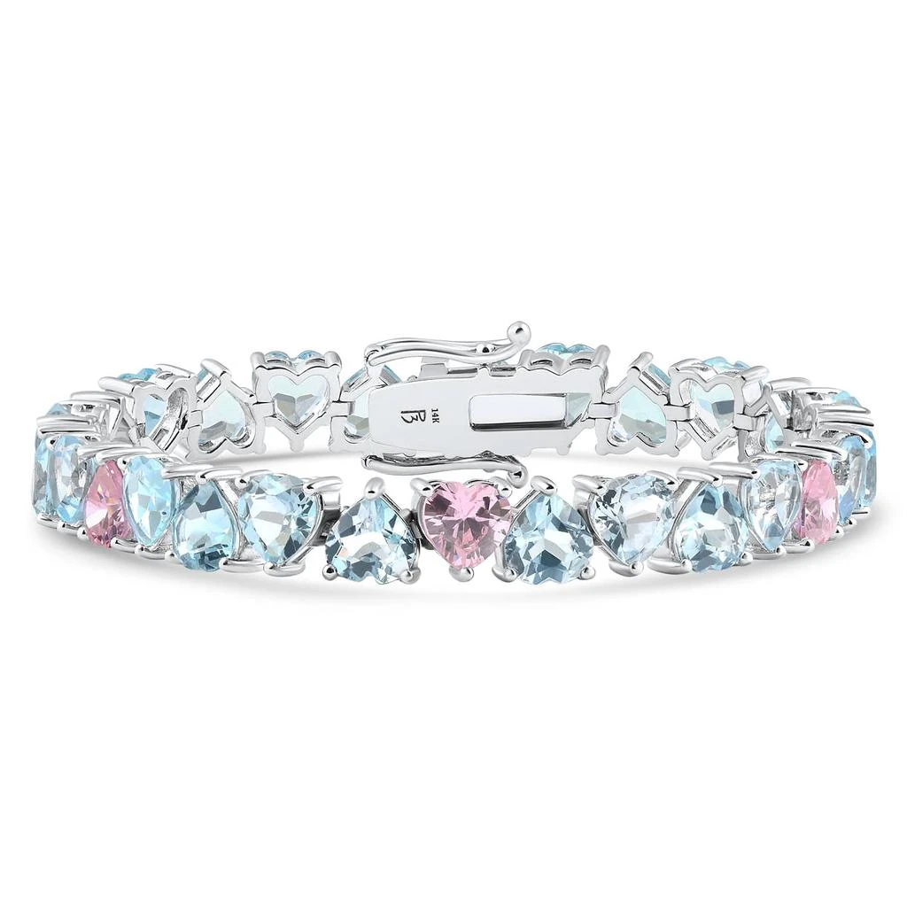 Pompeii3 34.43Ct Heart Shape Pink 
Blue Topaz Tennis Bracelet 14k White Gold 23.51grams 3