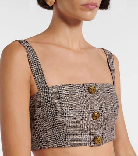 Self Portrait Checked cotton and linen bra top 4