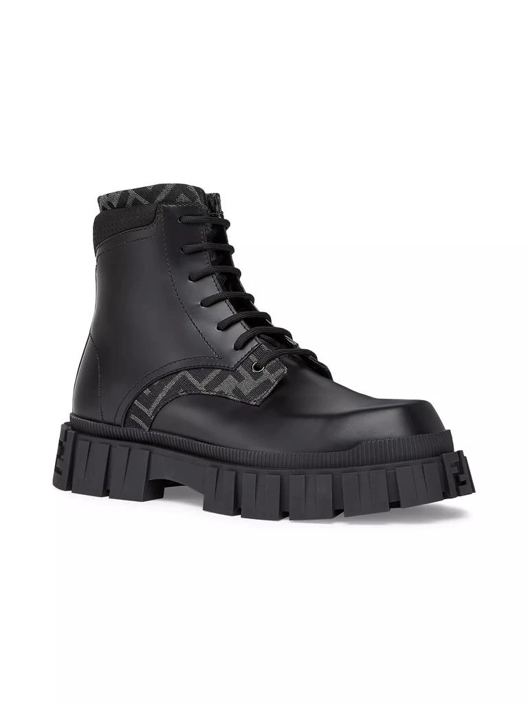 Fendi Logo-Jacquard Leather Combat Boots 2