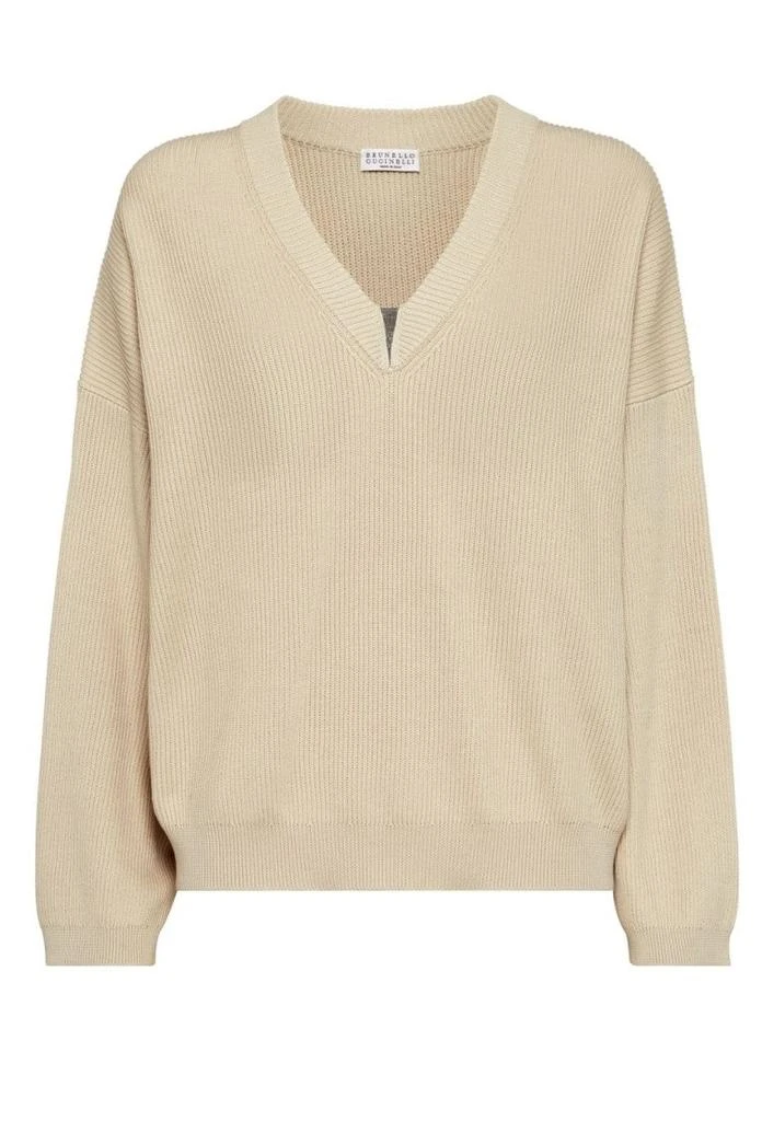 Brunello Cucinelli Relaxed-Fit Sweater With Deep V-Neckline 1